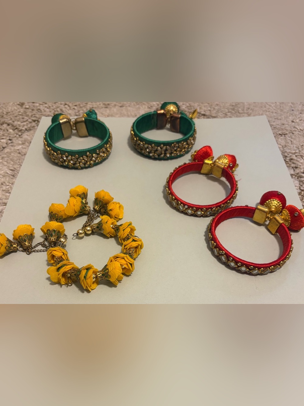 Indian Bracelets/Bangles, Vibrant Red, Green & Yellow